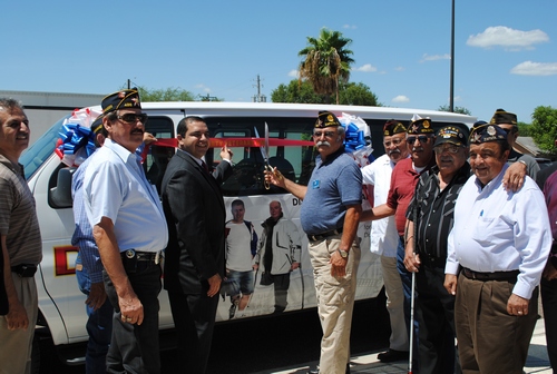 U.S. Congressman Henery Cuellar and local Zapata County veterans were present at the ceremonial ribbon cutting of then Disabled American Veteran Transportation Van on August 19, 2010.